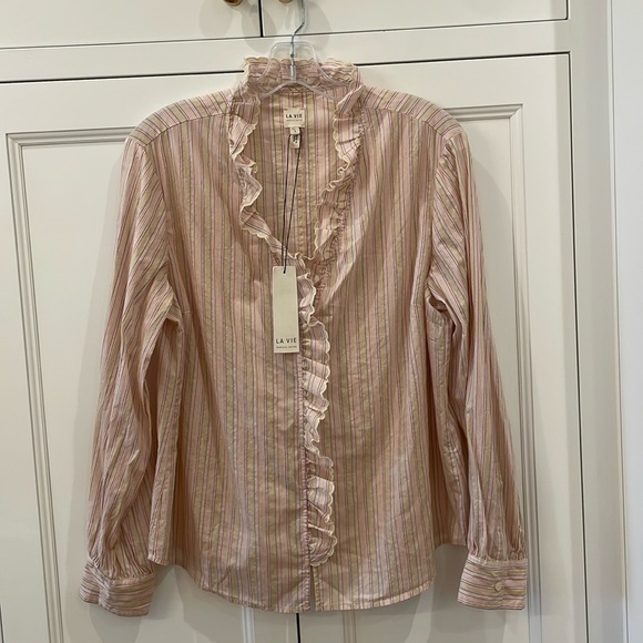 La Vie by Rebecca Taylor Ruffled Stripe Blouse—BEAUTIFUL!! New With Tags! Large - Picture 1 of 9